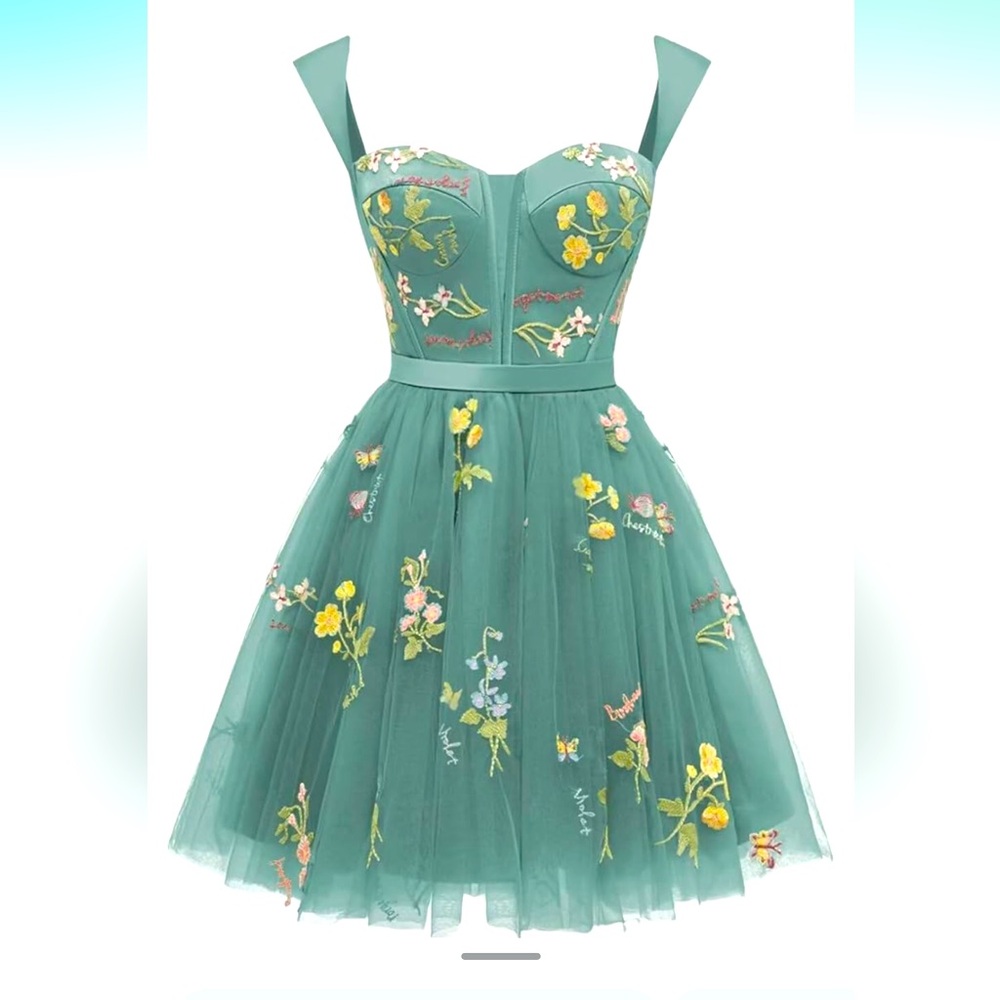 Floral Embroidered Tulle Dress. Size 20 Plus. Peacock Green. NWT